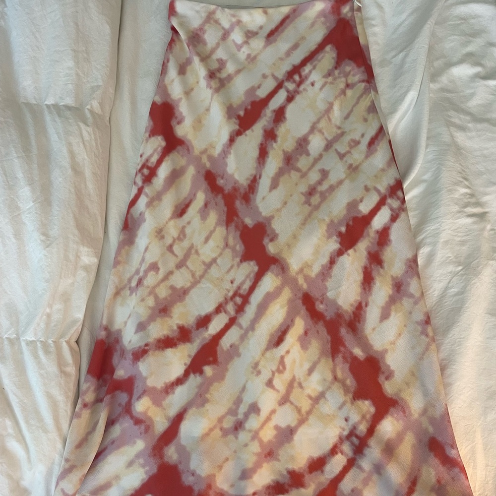She & Sky red and white tie dye midi skirt